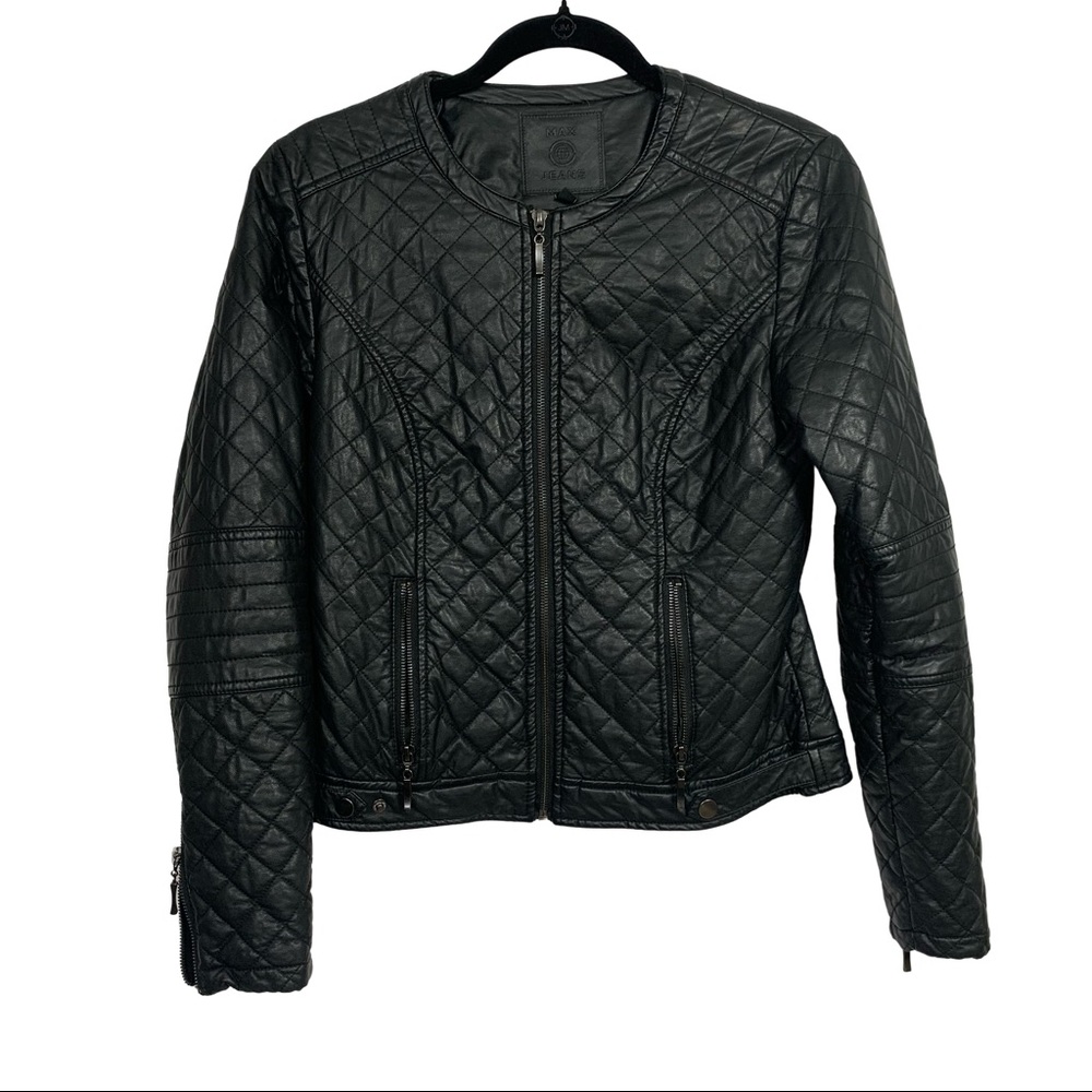 Max Jean Black Vegan Faux Leather Moto Jacket S
